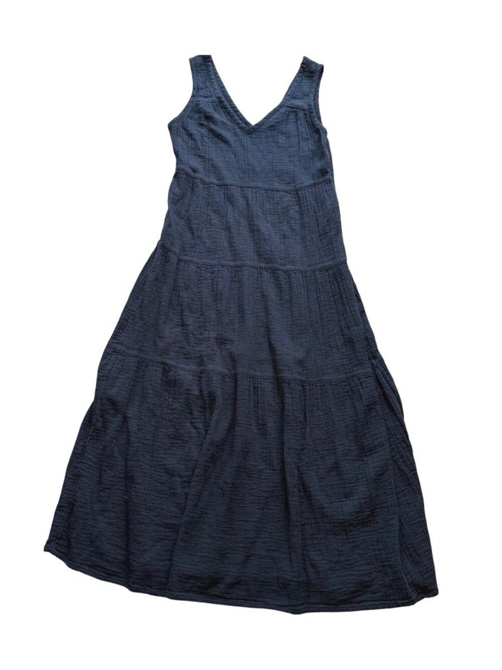 Quince Women's Maxi Dress S Black Organic Cotton Gauze V-Neck Tiered Sleeveless